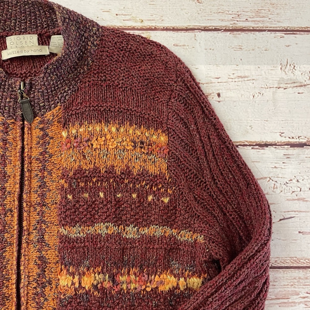 Vintage Sigrid Olsen Sport Cardigan Silk Wool Cable Knit Grandma knitted By Hand - Picture 5 of 12